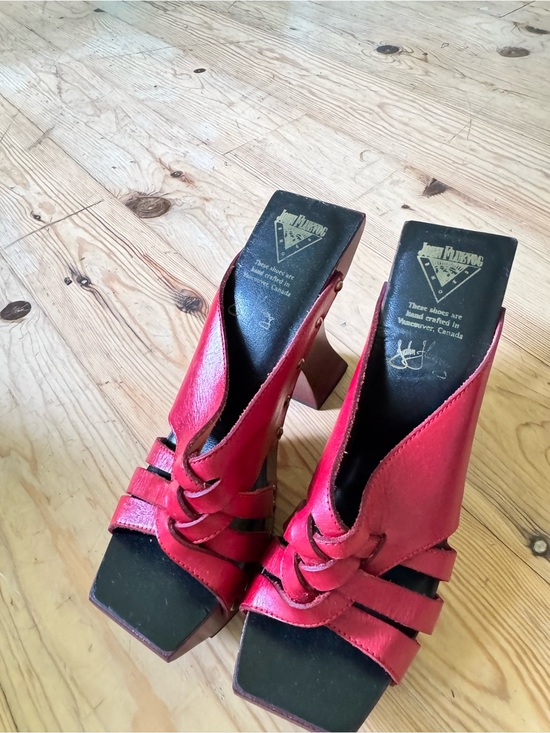 John Fluevog Shoes - John Fluevog Red Strappy Square-Toe Mule Heels